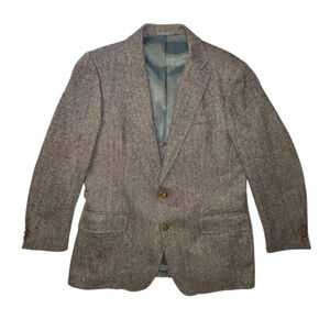 Wool Herringbone Tweed Blazer Sport Coat Jacket Men's 44R Tan Brown Academia